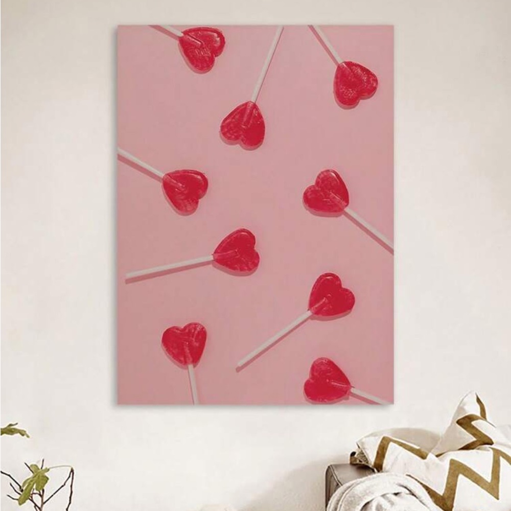 1 pc, Red Heart Lollipop Poster Pink Heart Wall Art Girls Home Decor Print